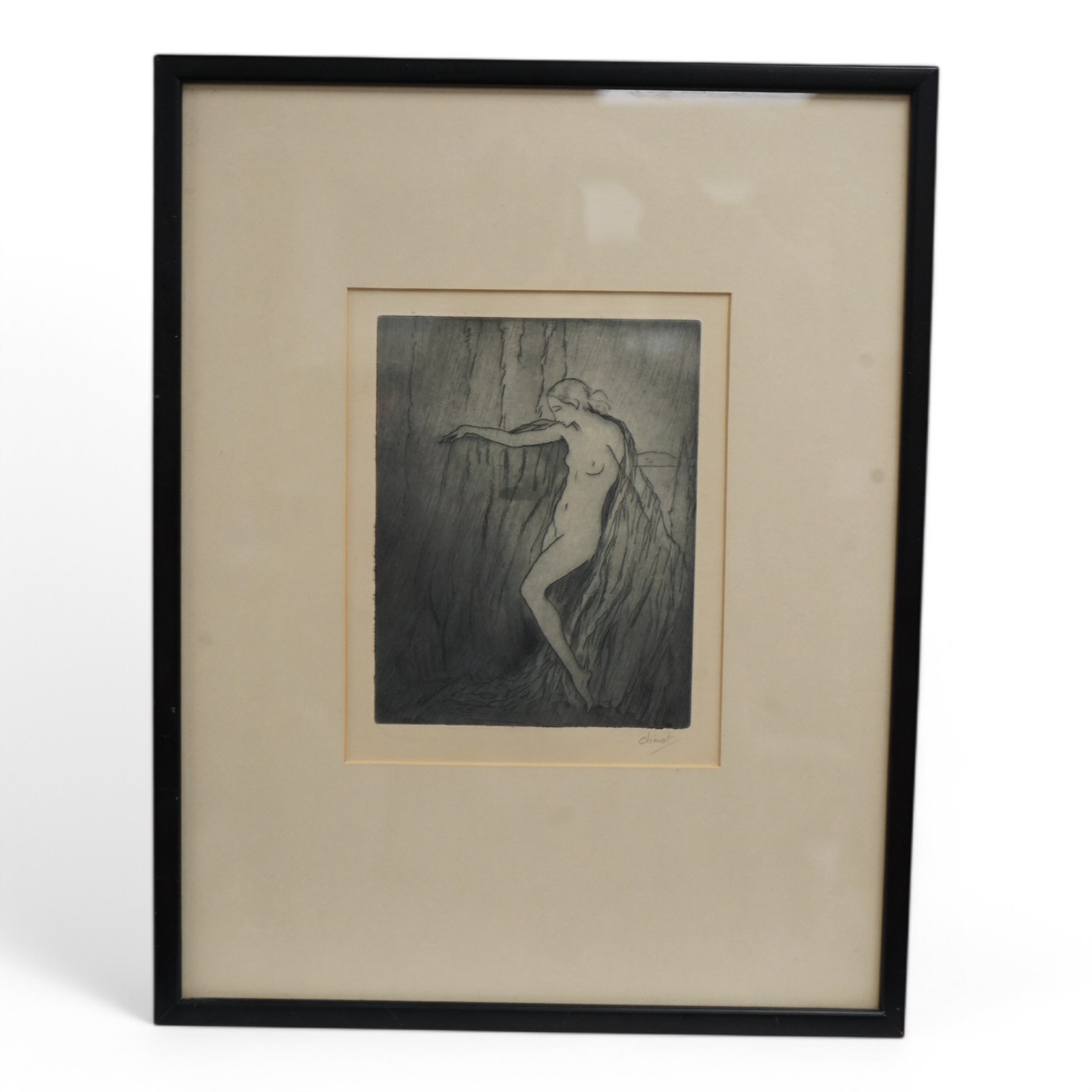 Edouard Chimot (French, 1880-1959), aquatint, ‘The Veil’, signed in pencil, label verso, 21 x 16cm. Condition - good